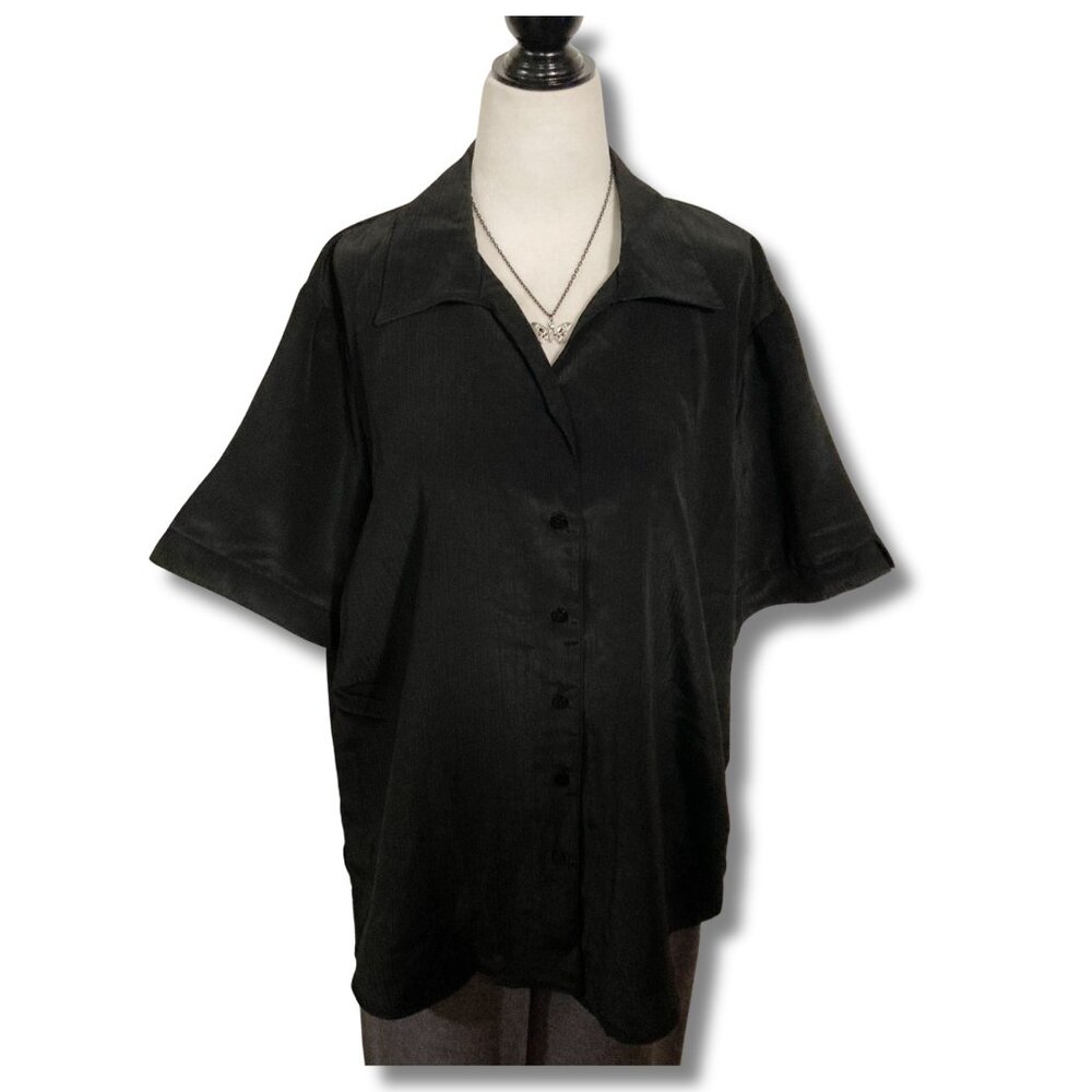 ALIA Plus-size black vertical striped short-sleeve shirt ~ Goth 2X 3X blouse top